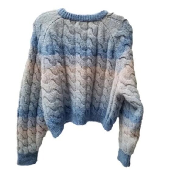 Zara Blue Pink Wool Blend Cable-Knit Button Up Sweater Cardigan L - Picture 6 of 16